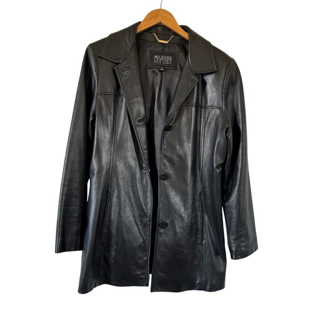 Wilsons Leather Black Jacket Y2K Pelle Studio Coat Whimsigoth Womens Large‎